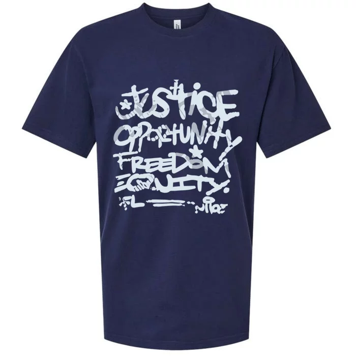 Justice Opportunity Equity Freedom L Sueded Cloud Jersey T-Shirt