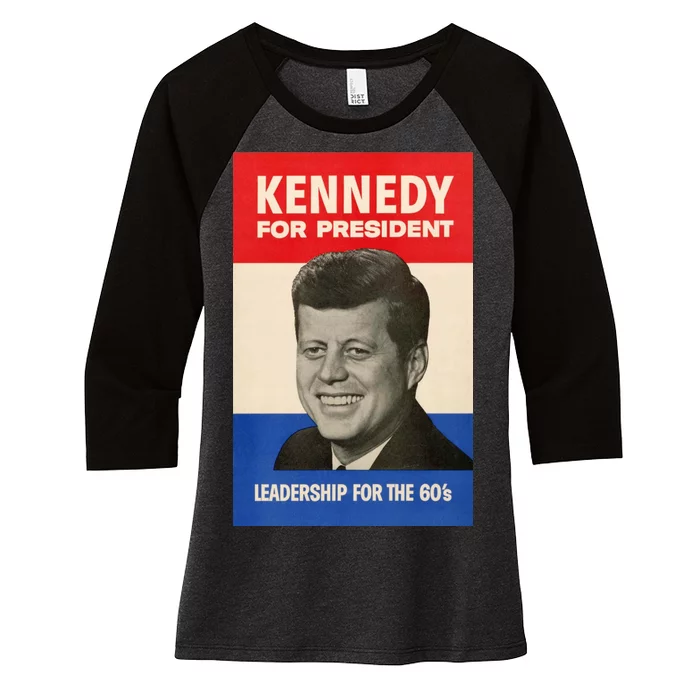 John F. Kennedy 1960 Campaign Vintage Poster Women's Tri-Blend 3/4-Sleeve Raglan Shirt