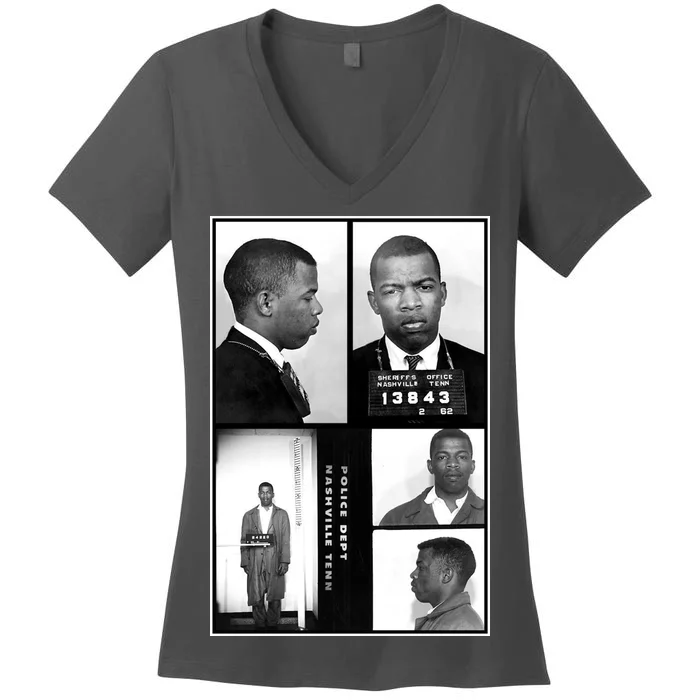 John Lewis Mug Shots Civil Rights Leader Women's V-Neck T-Shirt