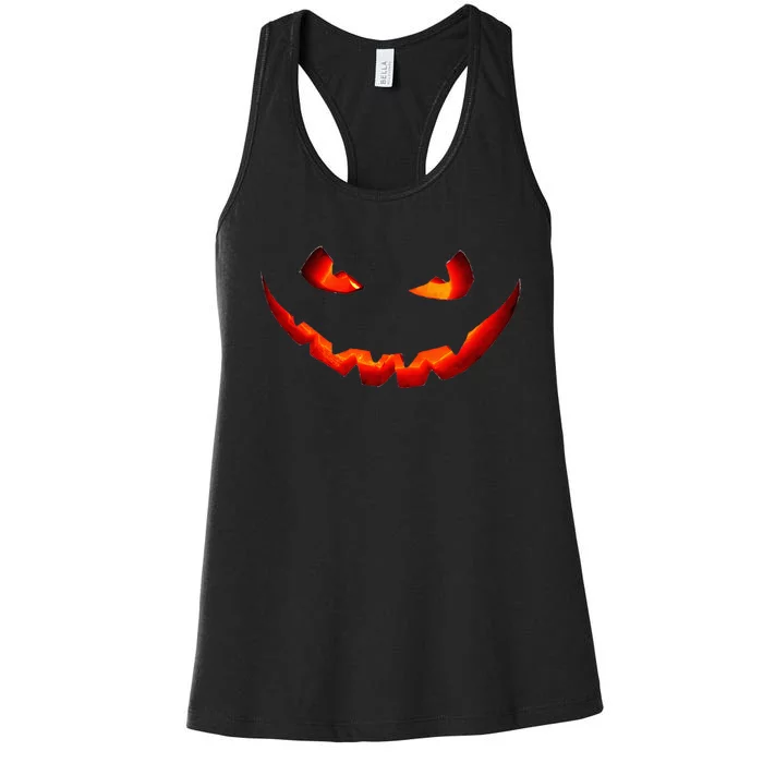 Jack O Lantern Scary Carved Pumpkin Face Halloween Costume Women's Racerback Tank