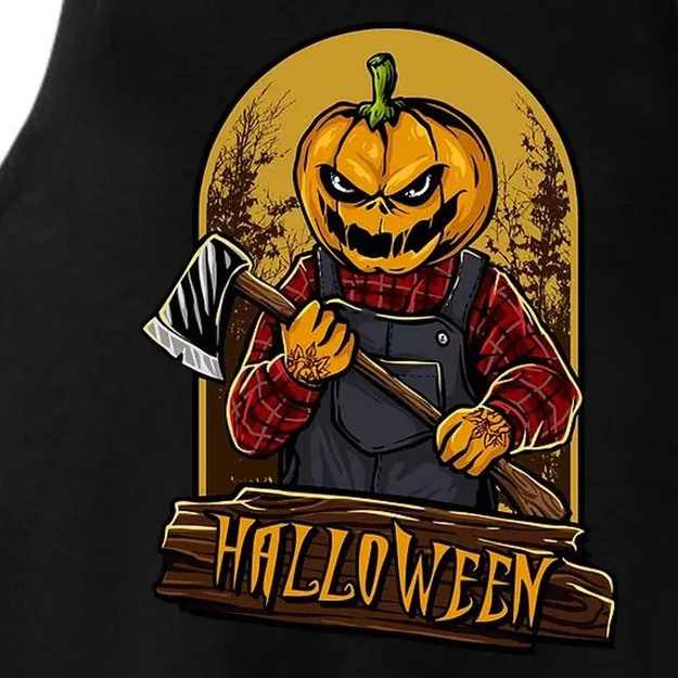 Jack O Lantern Reaper Pumpkin Ladies Tri-Blend Wicking Tank