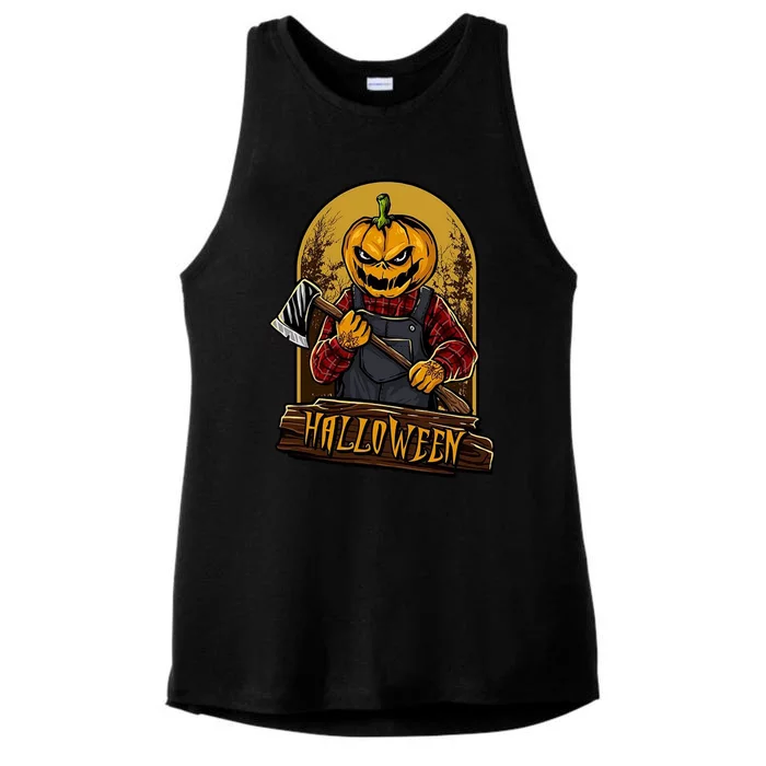 Jack O Lantern Reaper Pumpkin Ladies Tri-Blend Wicking Tank