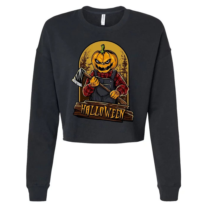 Jack O Lantern Reaper Pumpkin Cropped Pullover Crew