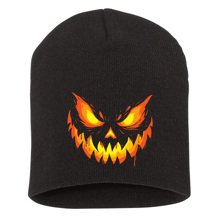 Jack O Lantern Scary Carved Pumpkin Face Halloween Short Acrylic Beanie