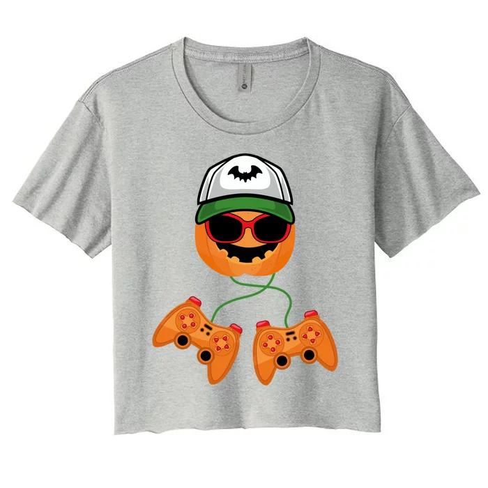 Jack O Lantern Halloween Gaming Gamer Meaningful Gift Women's Crop Top Tee