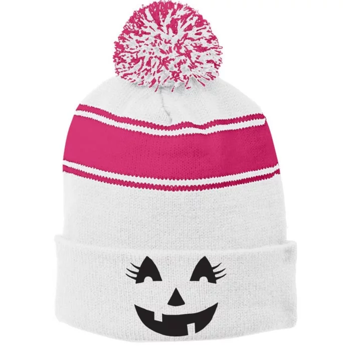 Jack O Lantern Face Pumpkin Eyelashes Hallowen Costume Funny Stripe Pom Pom Beanie