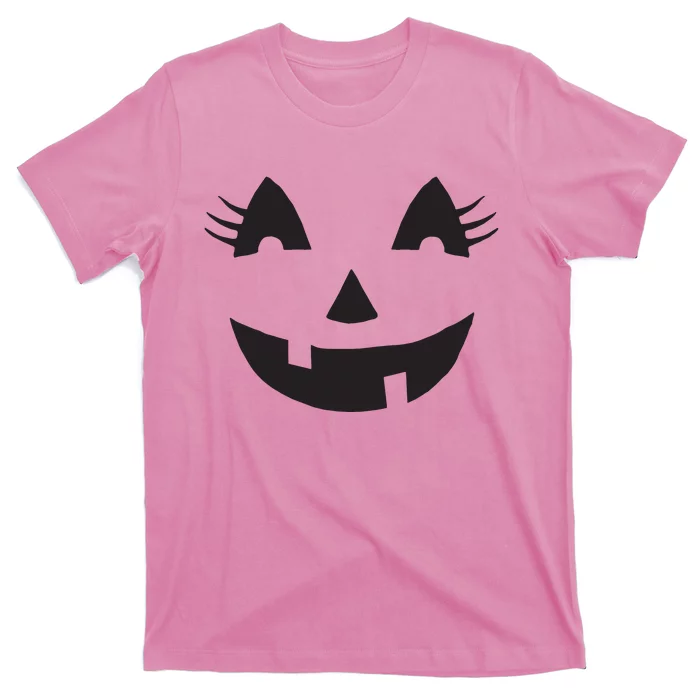 Jack O Lantern Face Pumpkin Eyelashes Hallowen Costume Funny T-Shirt