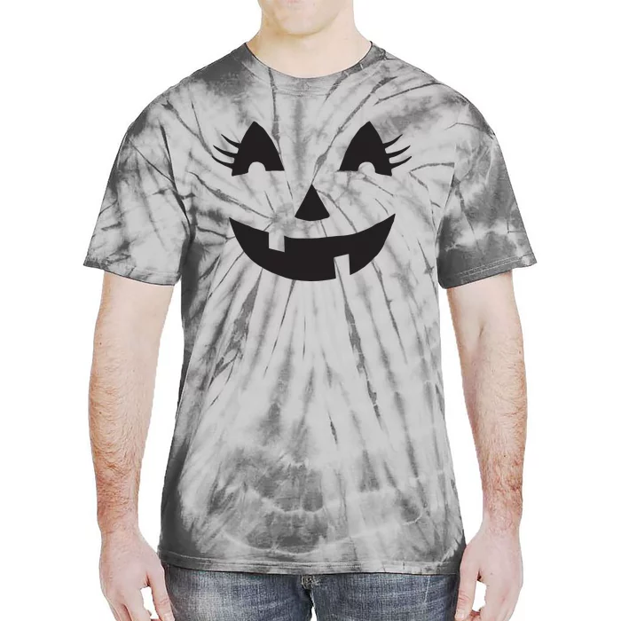 Jack O Lantern Face Pumpkin Eyelashes Hallowen Costume Funny Tie-Dye T-Shirt