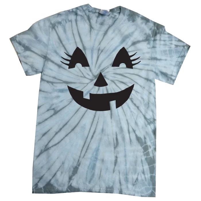 Jack O Lantern Face Pumpkin Eyelashes Hallowen Costume Funny Tie-Dye T-Shirt