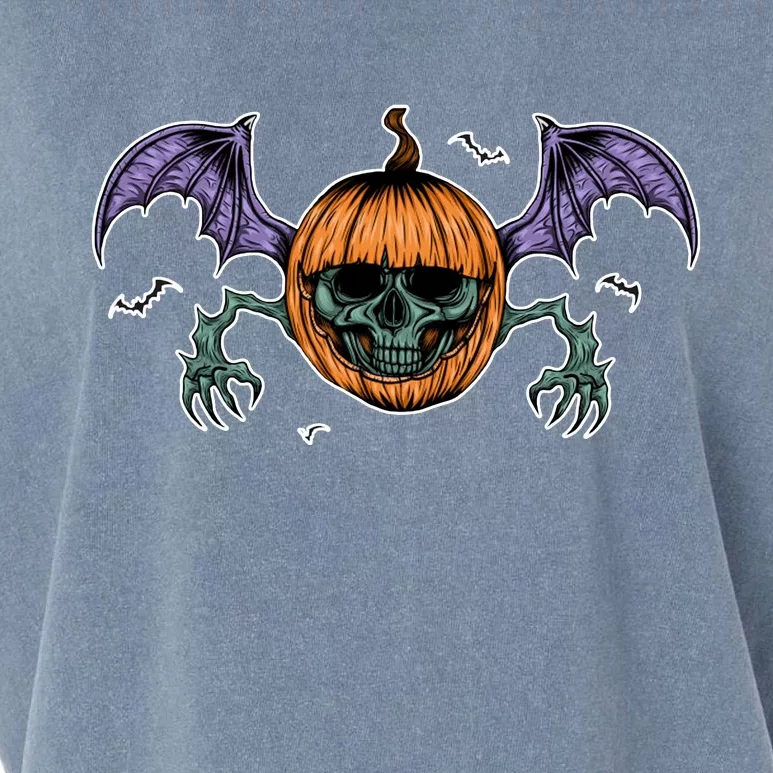 Jack O Lantern Creepy Skull Bat Halloween Garment-Dyed Women's Muscle Tee