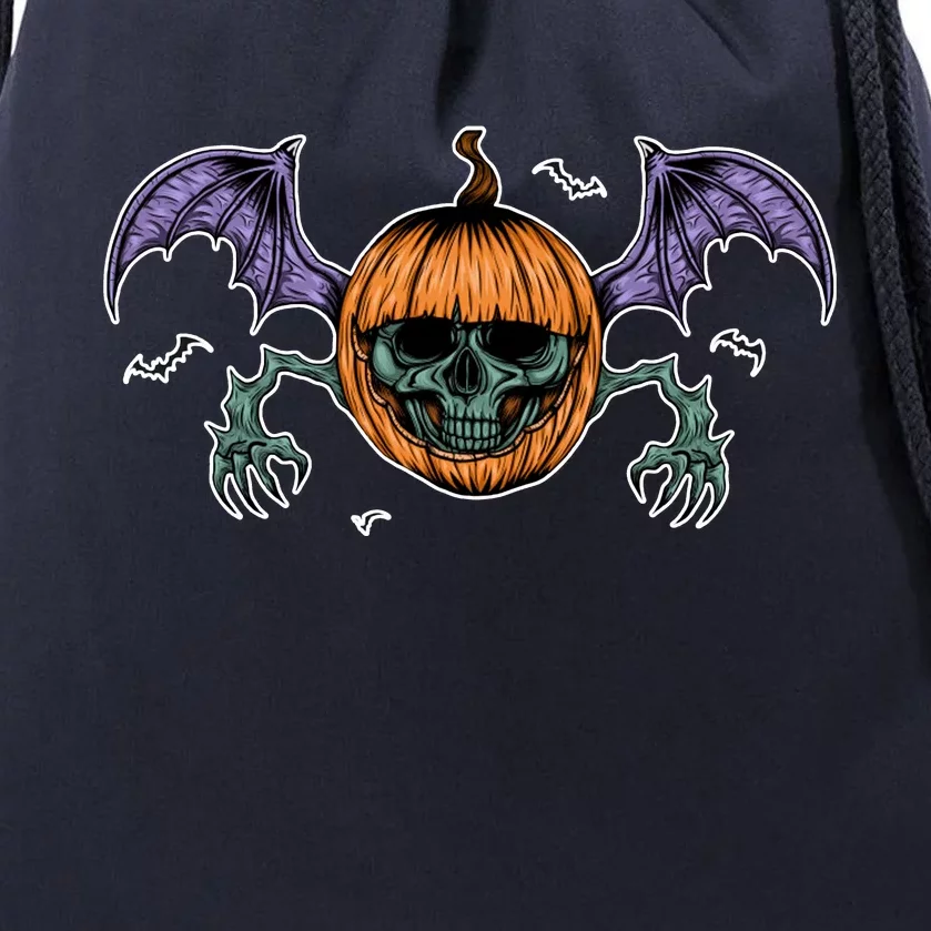 Jack O Lantern Creepy Skull Bat Halloween Drawstring Bag