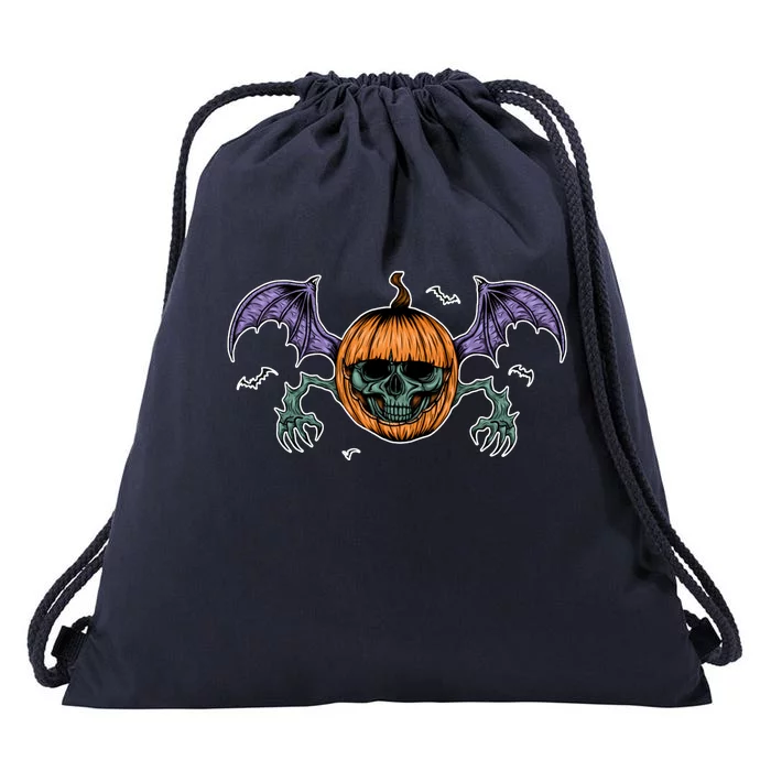 Jack O Lantern Creepy Skull Bat Halloween Drawstring Bag