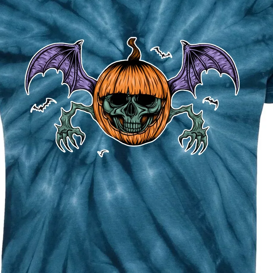 Jack O Lantern Creepy Skull Bat Halloween Kids Tie-Dye T-Shirt