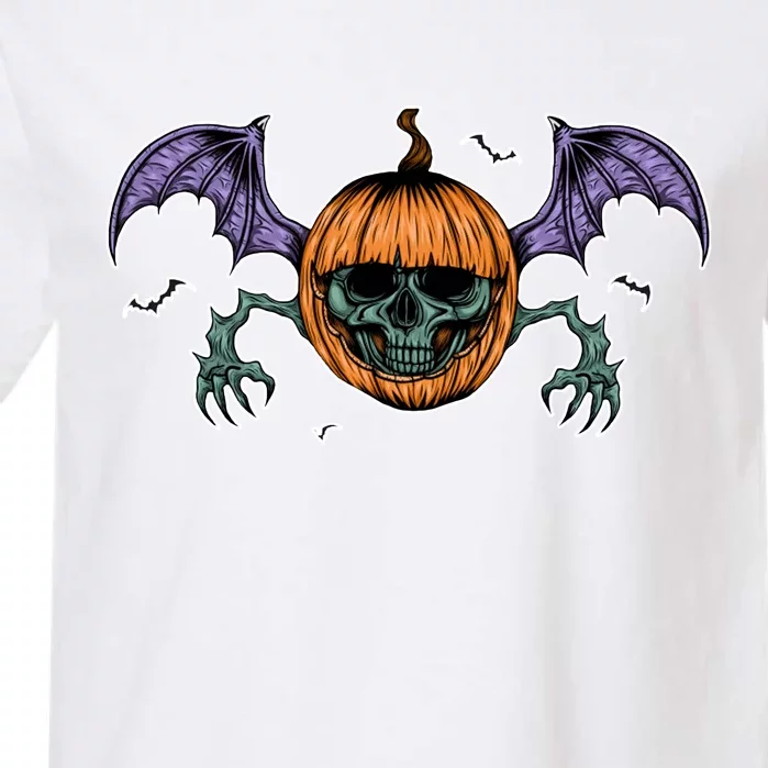 Jack O Lantern Creepy Skull Bat Halloween Garment-Dyed Heavyweight T-Shirt