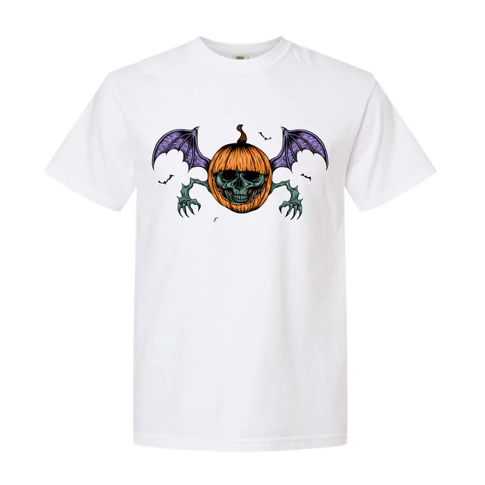 Jack O Lantern Creepy Skull Bat Halloween Garment-Dyed Heavyweight T-Shirt