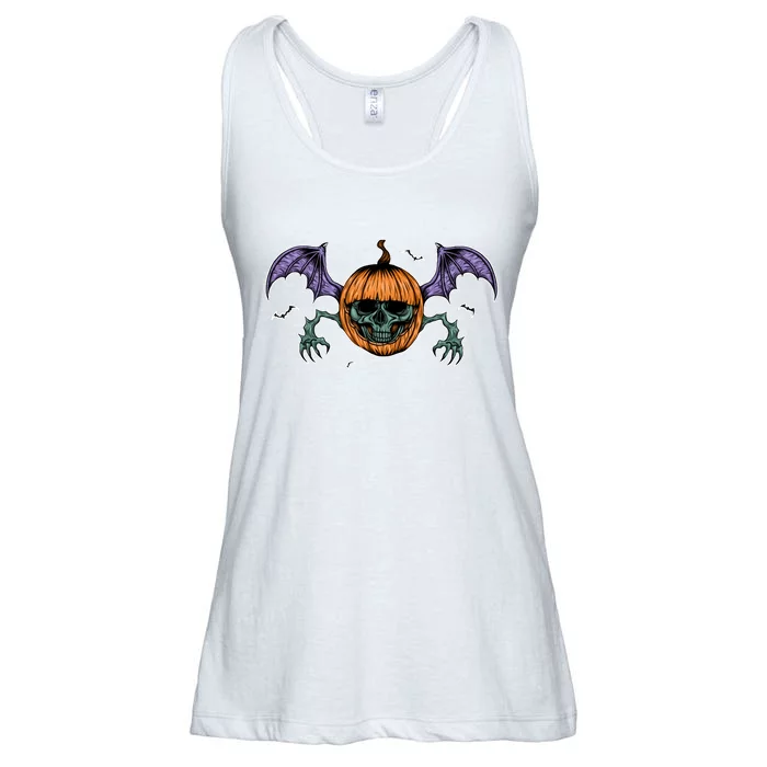 Jack O Lantern Creepy Skull Bat Halloween Ladies Essential Flowy Tank