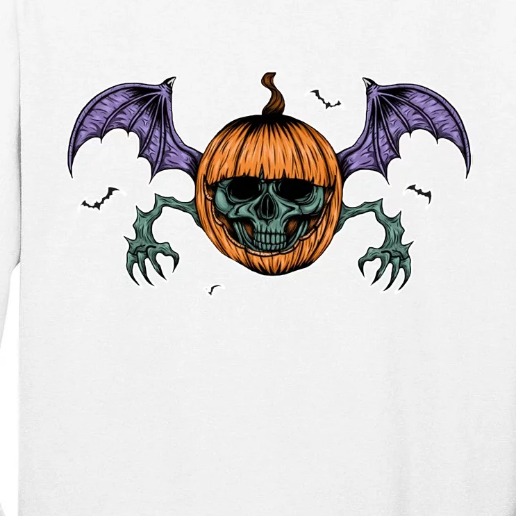 Jack O Lantern Creepy Skull Bat Halloween Tall Long Sleeve T-Shirt