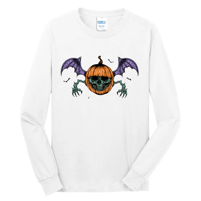 Jack O Lantern Creepy Skull Bat Halloween Tall Long Sleeve T-Shirt