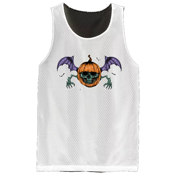 Jack O Lantern Creepy Skull Bat Halloween Mesh Reversible Basketball Jersey Tank