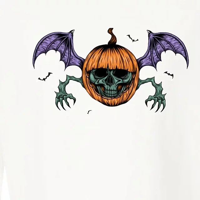 Jack O Lantern Creepy Skull Bat Halloween Cropped Pullover Crew