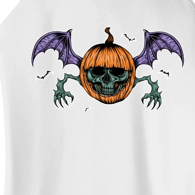 Jack O Lantern Creepy Skull Bat Halloween Women’s Perfect Tri Rocker Tank