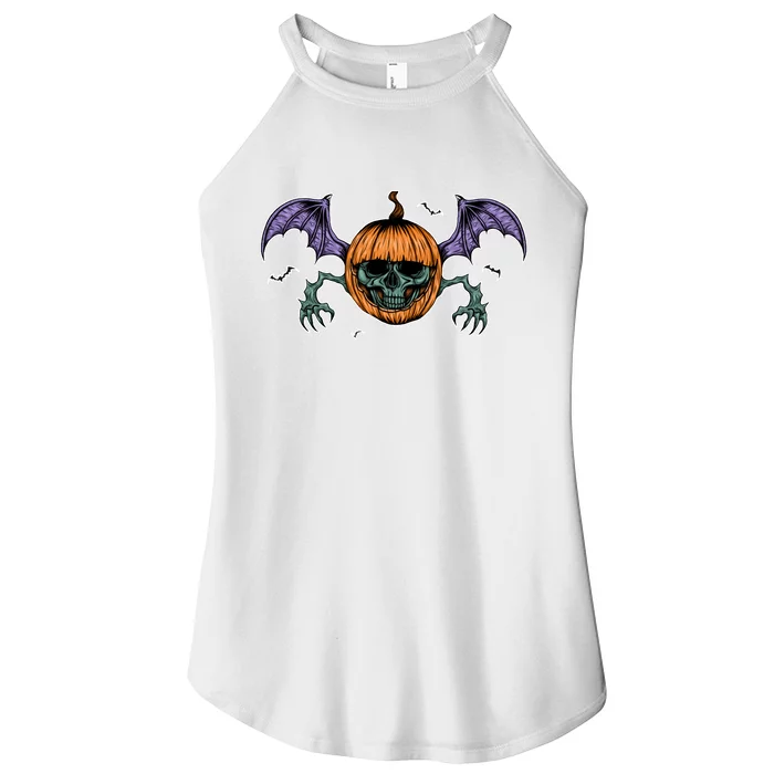 Jack O Lantern Creepy Skull Bat Halloween Women’s Perfect Tri Rocker Tank