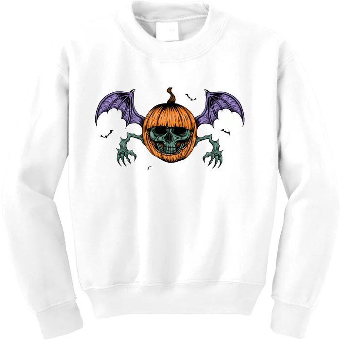 Jack O Lantern Creepy Skull Bat Halloween Kids Sweatshirt