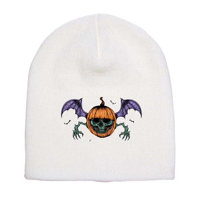 Jack O Lantern Creepy Skull Bat Halloween Short Acrylic Beanie