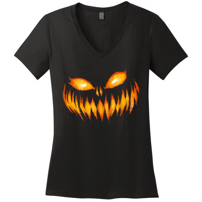 Jack O Lantern Scary Carved Pumpkin Face Halloween Costume Women's V-Neck T-Shirt