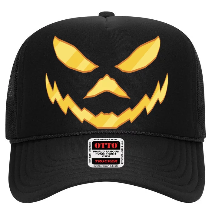 Jack O Lantern Face Halloween Spooky High Crown Mesh Trucker Hat