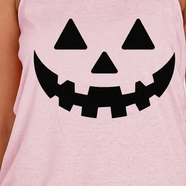 Jack O Lantern Face Pumpkin Eyelashes Hallowen Costume Funny Women's Knotted Racerback Tank