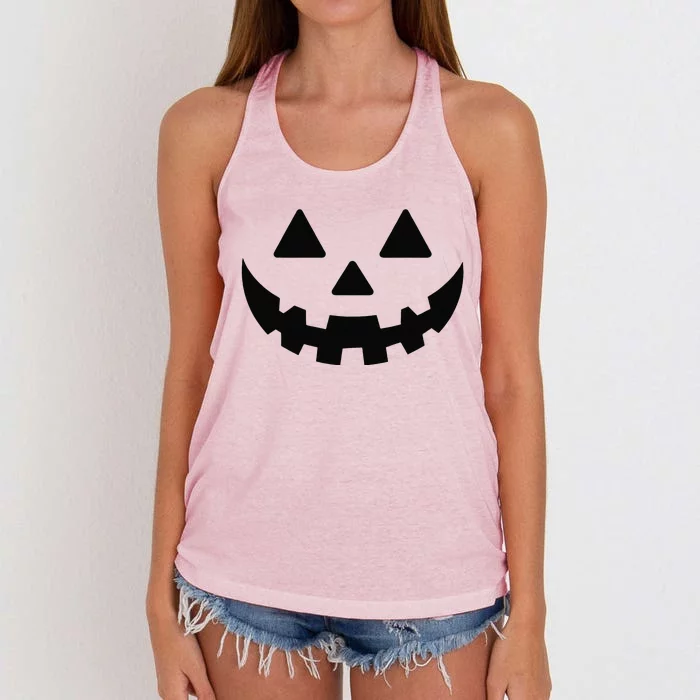 Jack O Lantern Face Pumpkin Eyelashes Hallowen Costume Funny Women's Knotted Racerback Tank