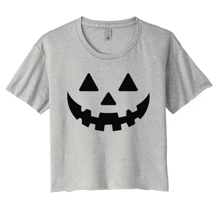 Jack O Lantern Face Pumpkin Eyelashes Hallowen Costume Funny Women's Crop Top Tee