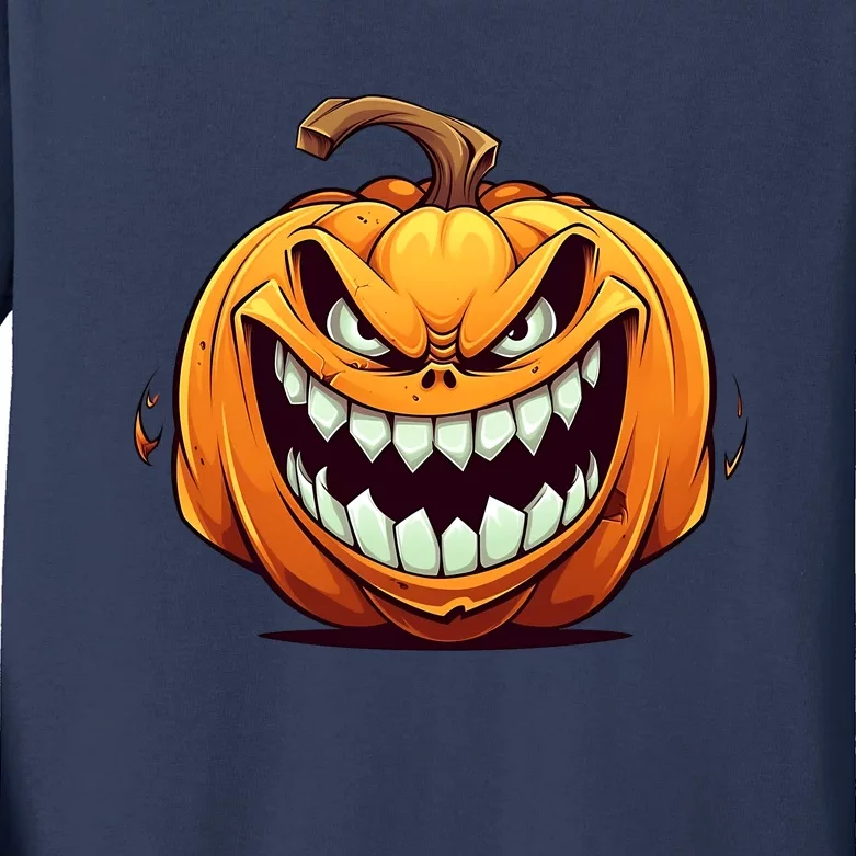 Jack O Lantern Scary Carved Pumpkin Face Halloween Costume Kids Long Sleeve Shirt