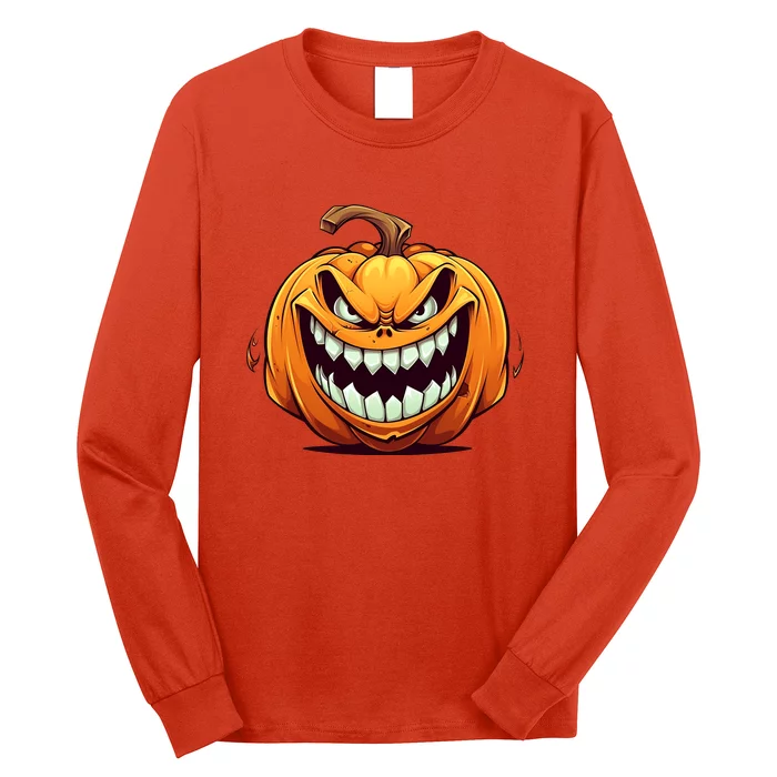 Jack O Lantern Scary Carved Pumpkin Face Halloween Costume Long Sleeve Shirt