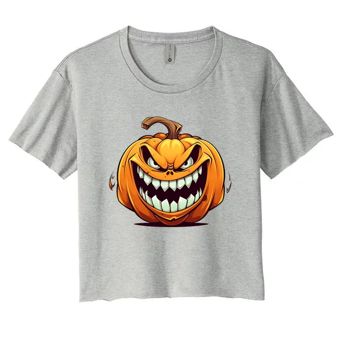 Jack O Lantern Scary Carved Pumpkin Face Halloween Costume Women's Crop Top Tee