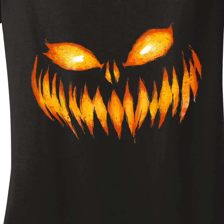 Jack O Lantern Scary Carved Pumpkin Face Halloween Costume Women's V-Neck T-Shirt