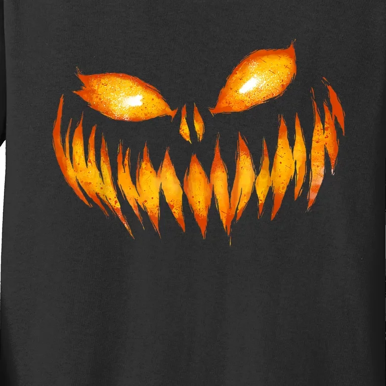 Jack O Lantern Scary Carved Pumpkin Face Halloween Costume Kids Long Sleeve Shirt