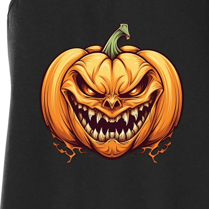 Jack O Lantern Scary Carved Pumpkin Face Halloween Costume Women's Racerback Tank