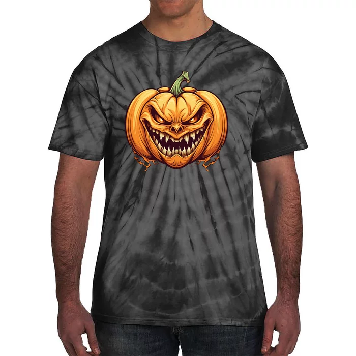 Jack O Lantern Scary Carved Pumpkin Face Halloween Costume Tie-Dye T-Shirt