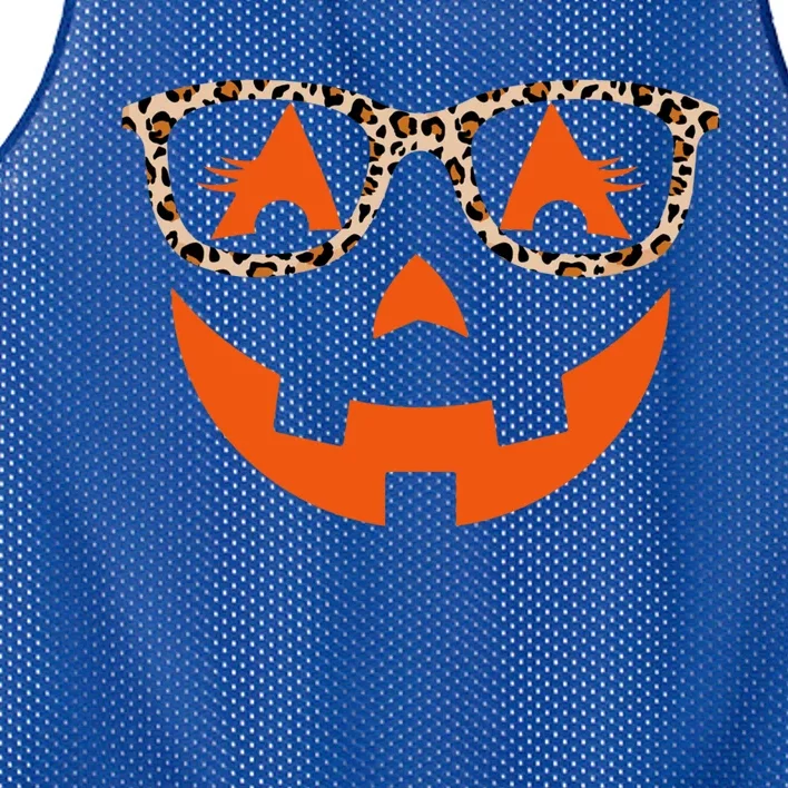 Jack O Lantern With Glasses Gift Halloween Leopard Gift Mesh Reversible Basketball Jersey Tank