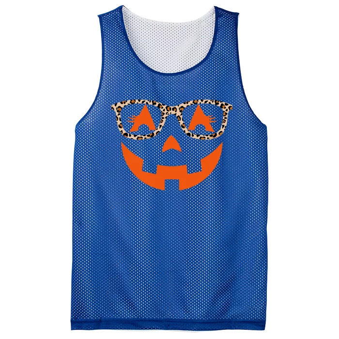 Jack O Lantern With Glasses Gift Halloween Leopard Gift Mesh Reversible Basketball Jersey Tank