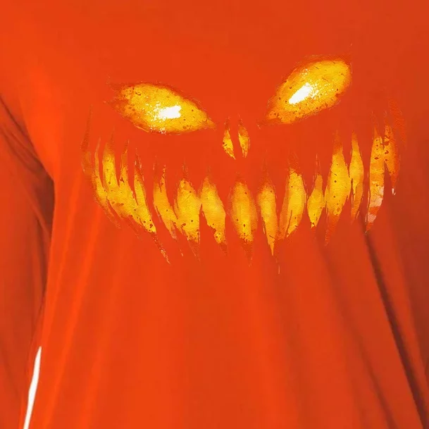 Jack O Lantern Scary Carved Pumpkin Face Halloween Costume Cooling Performance Long Sleeve Crew