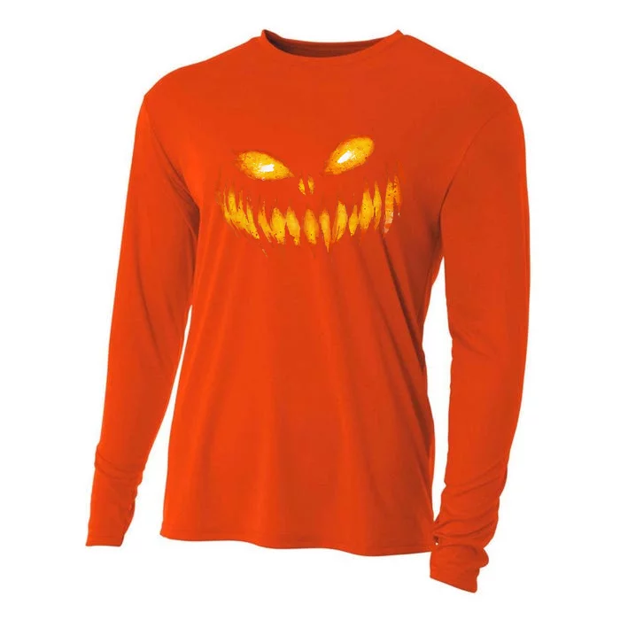 Jack O Lantern Scary Carved Pumpkin Face Halloween Costume Cooling Performance Long Sleeve Crew