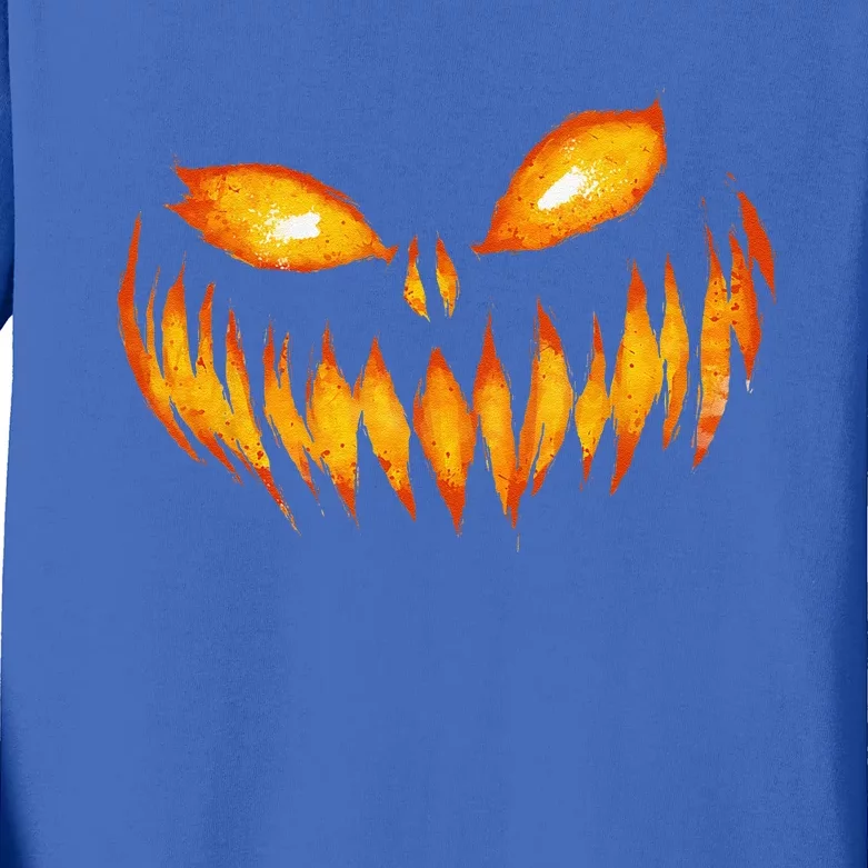 Jack O Lantern Scary Carved Pumpkin Face Halloween Costume Kids Long Sleeve Shirt