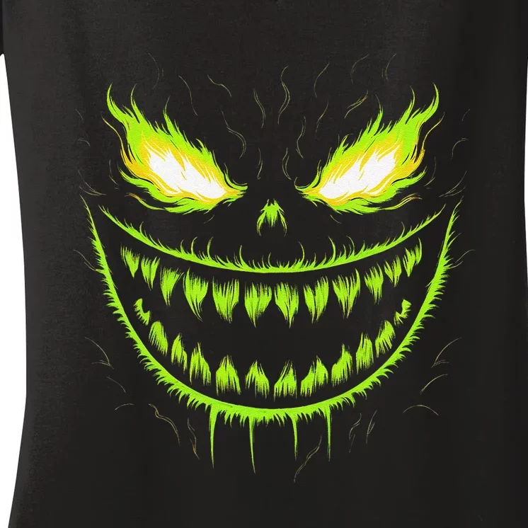 Jack O Lantern Scary Pumpkin Halloween Gift Women's V-Neck T-Shirt