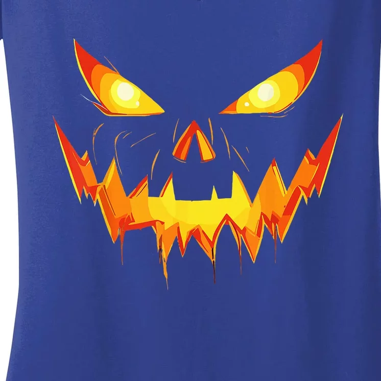 Jack O Lantern Face Pumpkin Scary Halloween Costume Funny Women's V-Neck T-Shirt