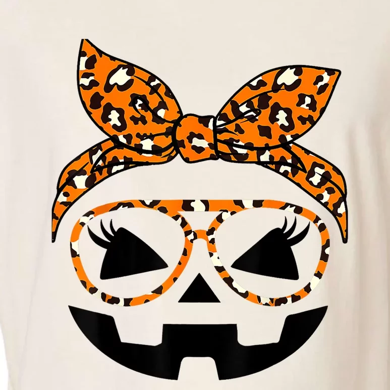 Jack O Lantern Face Pumpkin Hallowen Leopard Print Glasses Garment-Dyed Women's Muscle Tee