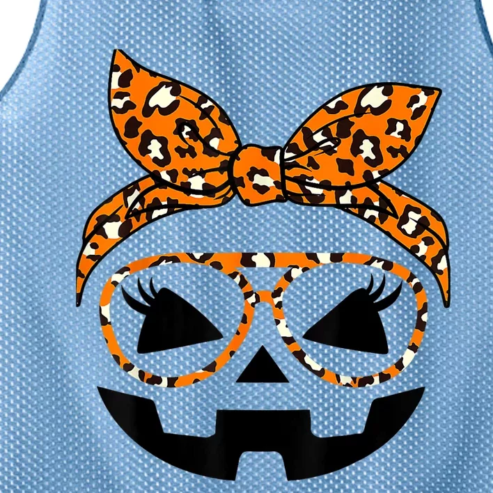 Jack O Lantern Face Pumpkin Hallowen Leopard Print Glasses Mesh Reversible Basketball Jersey Tank