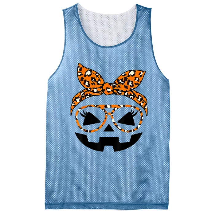 Jack O Lantern Face Pumpkin Hallowen Leopard Print Glasses Mesh Reversible Basketball Jersey Tank